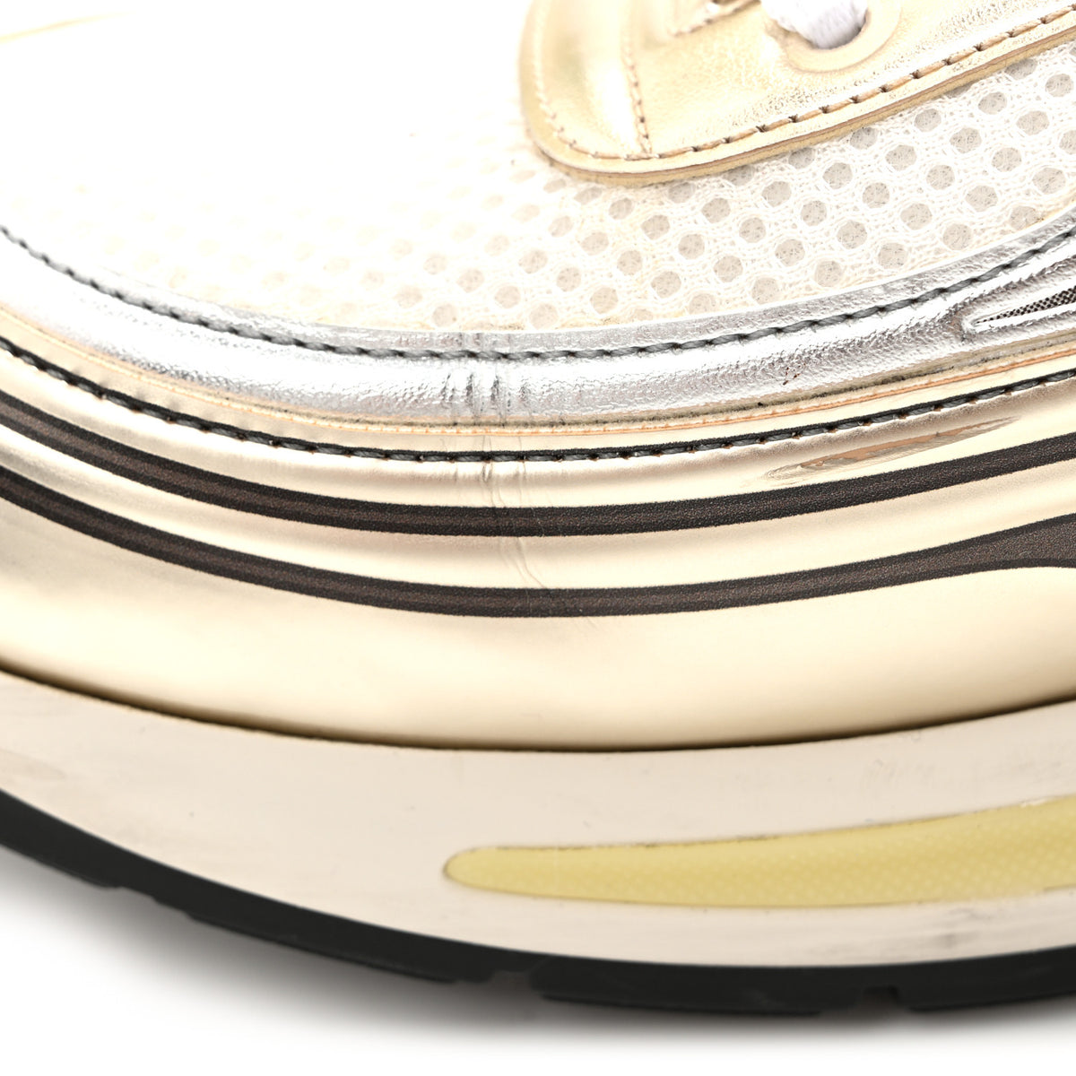 Chanel Fabric Laminated Calfskin Stretch CC Sneakers 38 41.5 White Gold Silver 11 of 12