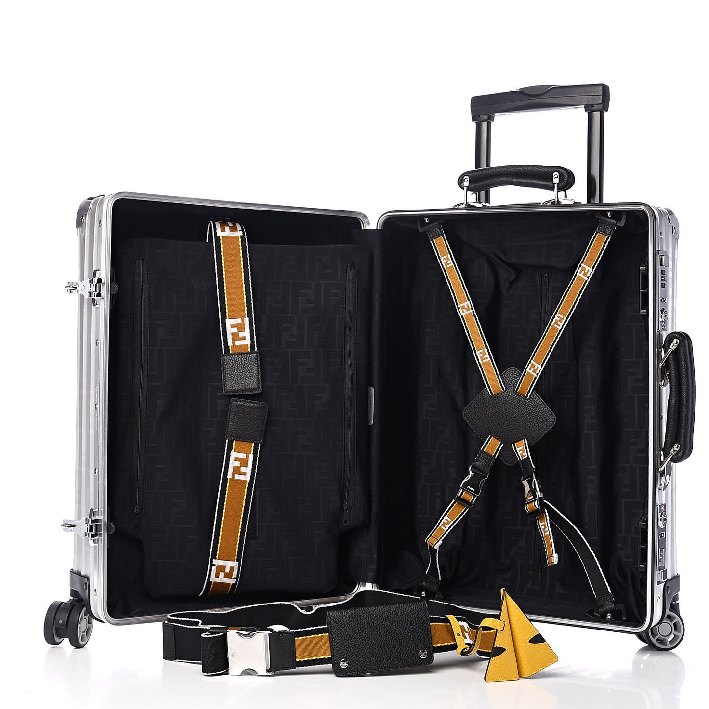 X RIMOWA Aluminum FF Print Roll Away Carry On Luggage Silver