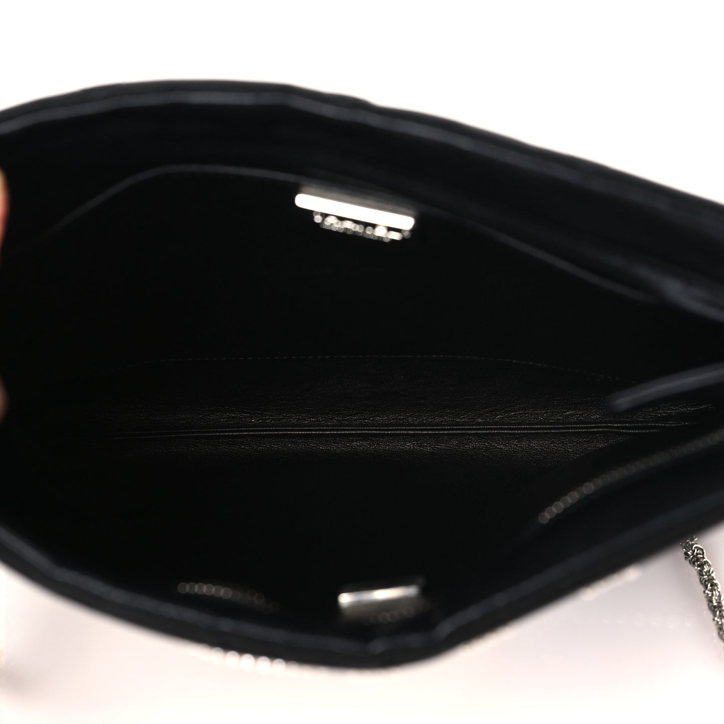 Satin Sequin Pearl Crystal Roller Skate Quilted Clutch With Chain Black Multicolor