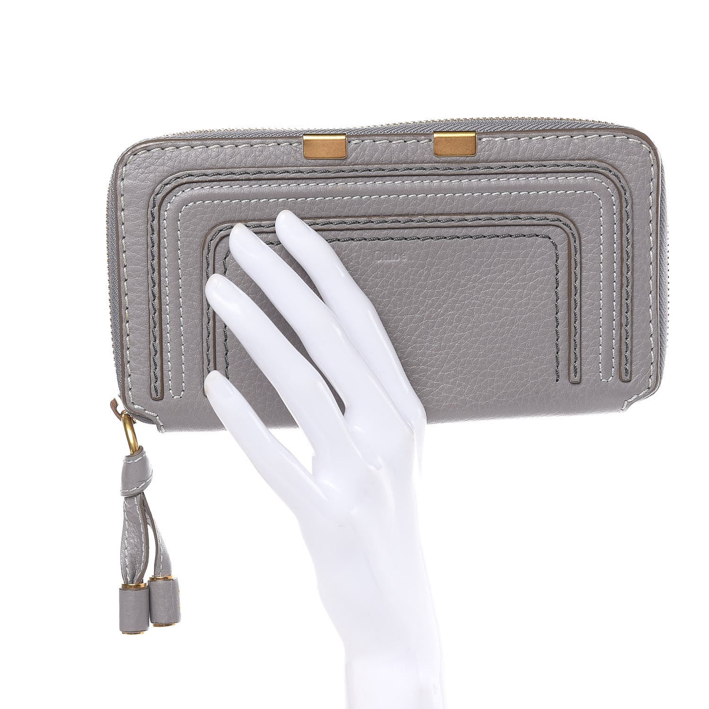 Calfskin Marcie Long Zip Around Wallet Cashmere Grey