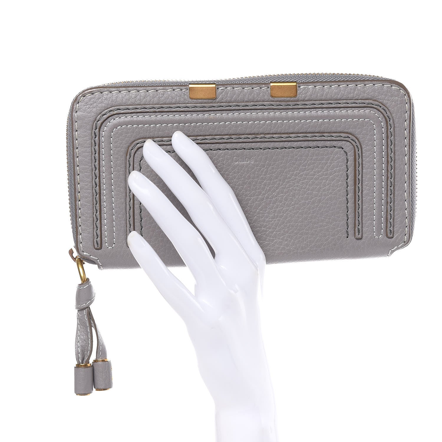 Chloe Calfskin Marcie Long Zip Around Wallet Cashmere Grey 2 of 11
