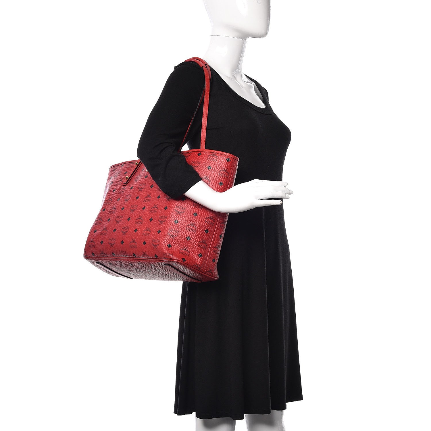 MCM Visetos Medium Anya Shopper Tote Ruby Red 2 of 12
