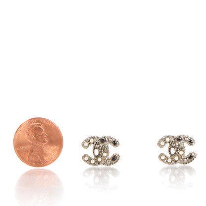 Chanel Pearl Enamel CC Logo Earrings Silver 2 of 5