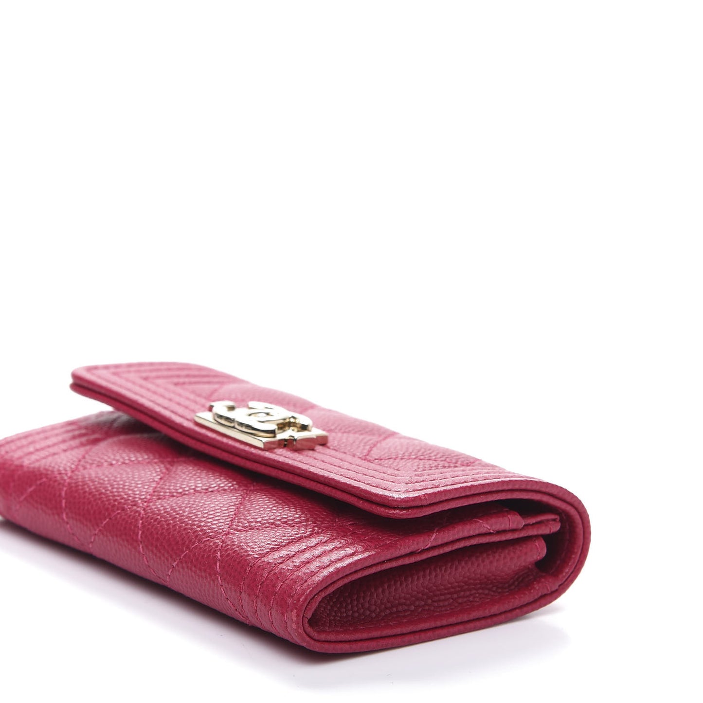 Caviar Quilted Boy Flap Card Holder Fuchsia