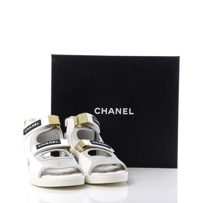 Chanel Goatskin Fabric Gladiator Sandals 40 Grey Navy Blue 11 of 11
