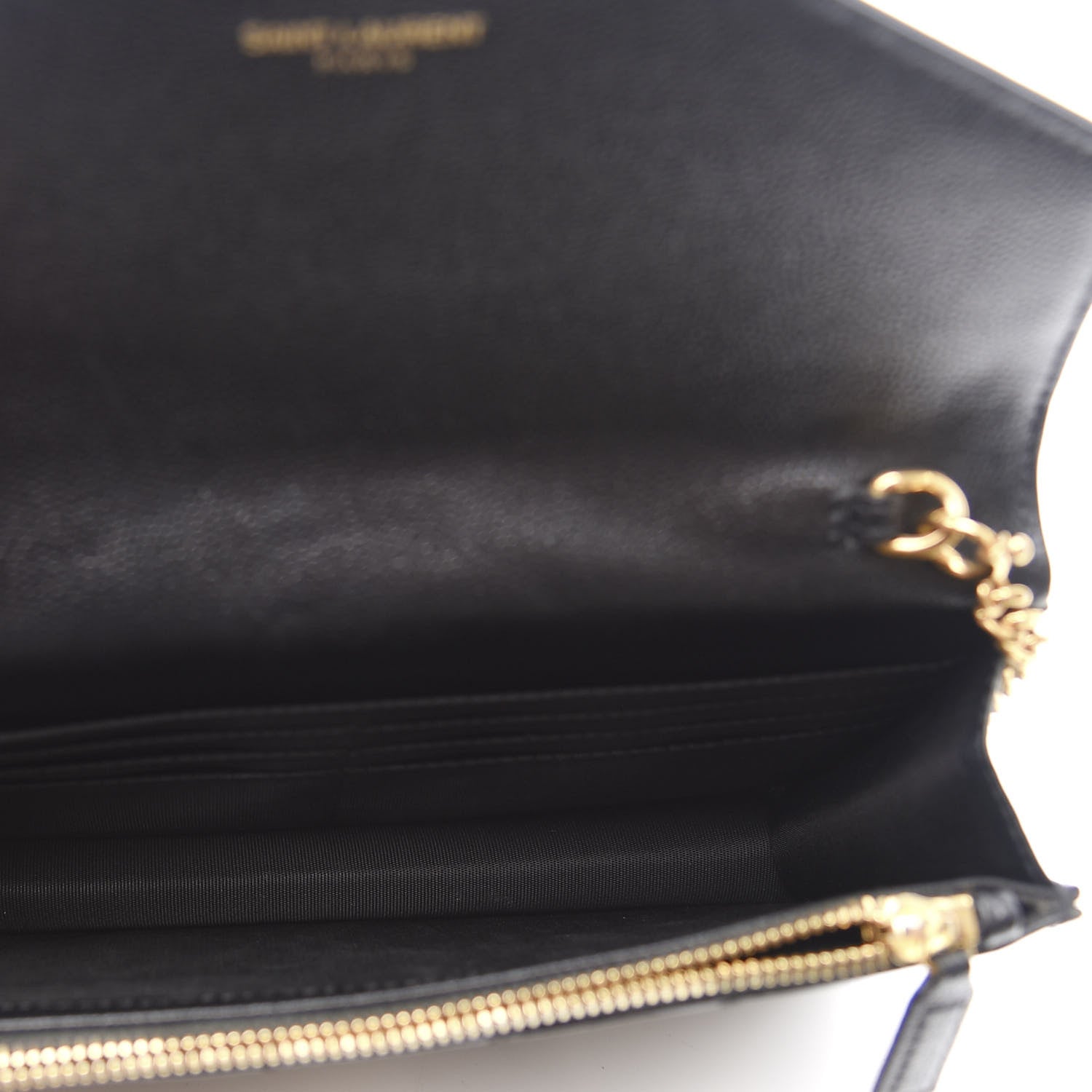 Saint Laurent Grain De Poudre Matelasse Chevron Monogram Envelope Chain Wallet Black 4 of 11