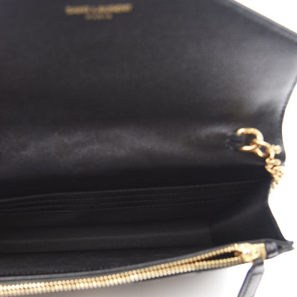Saint Laurent Grain De Poudre Matelasse Chevron Monogram Envelope Chain Wallet Black 4 of 11