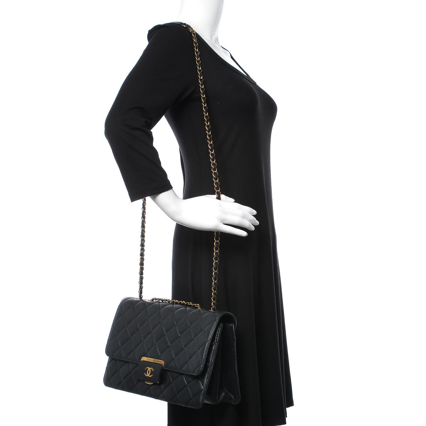 Sheepskin Quilted Large Beauty Lock Flap Black