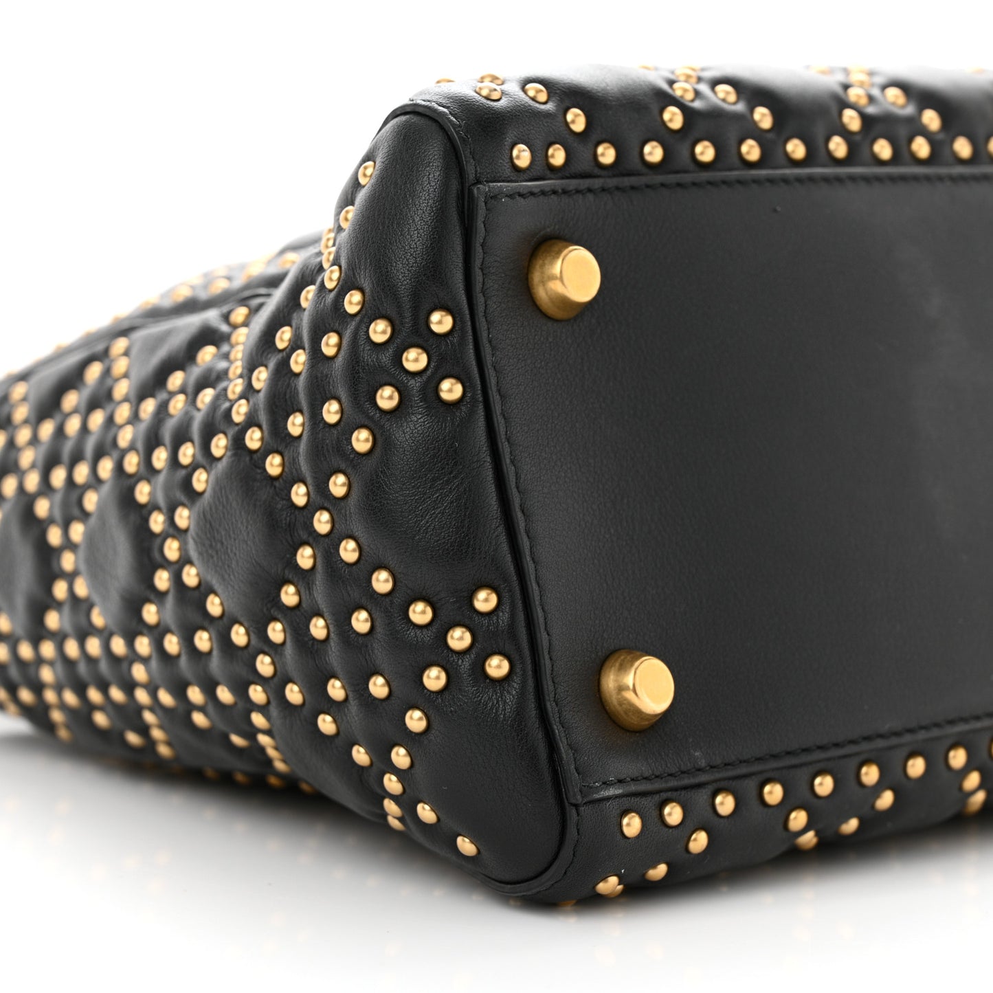 Calfskin Cannage Studded Medium Supple Lady Dior Black