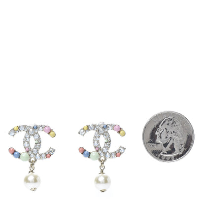 Chanel Crystal Resin Pearl CC Drop Earrings Gold Multicolor 2 of 5