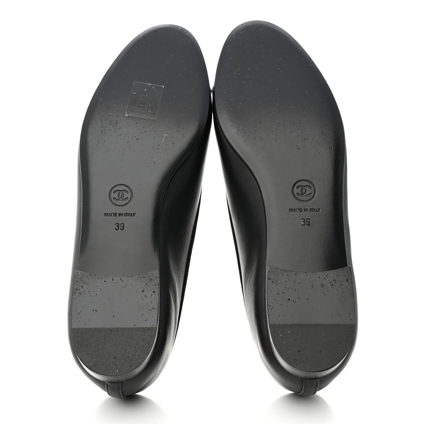 Calfskin Metallic Goatskin CC Cap Toe Ballerina Flats 39 Black Silver