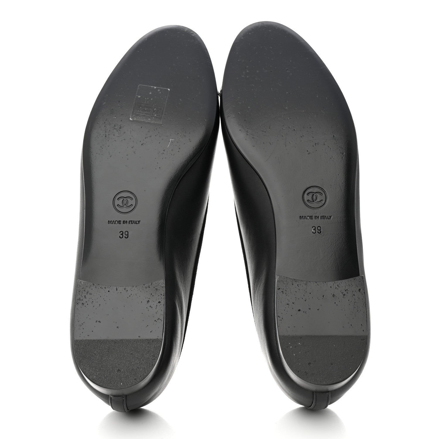 Chanel Calfskin Metallic Goatskin CC Cap Toe Ballerina Flats 39 Black Silver 5 of 9