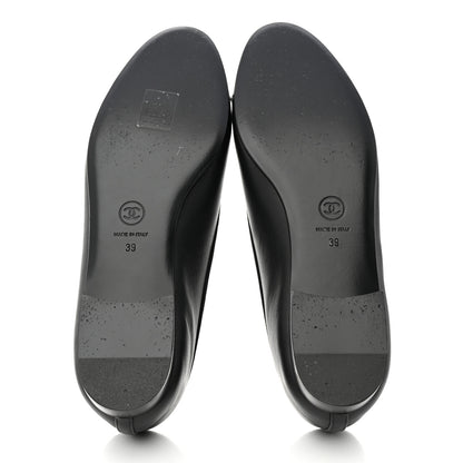 Chanel Calfskin Metallic Goatskin CC Cap Toe Ballerina Flats 39 Black Silver 5 of 9