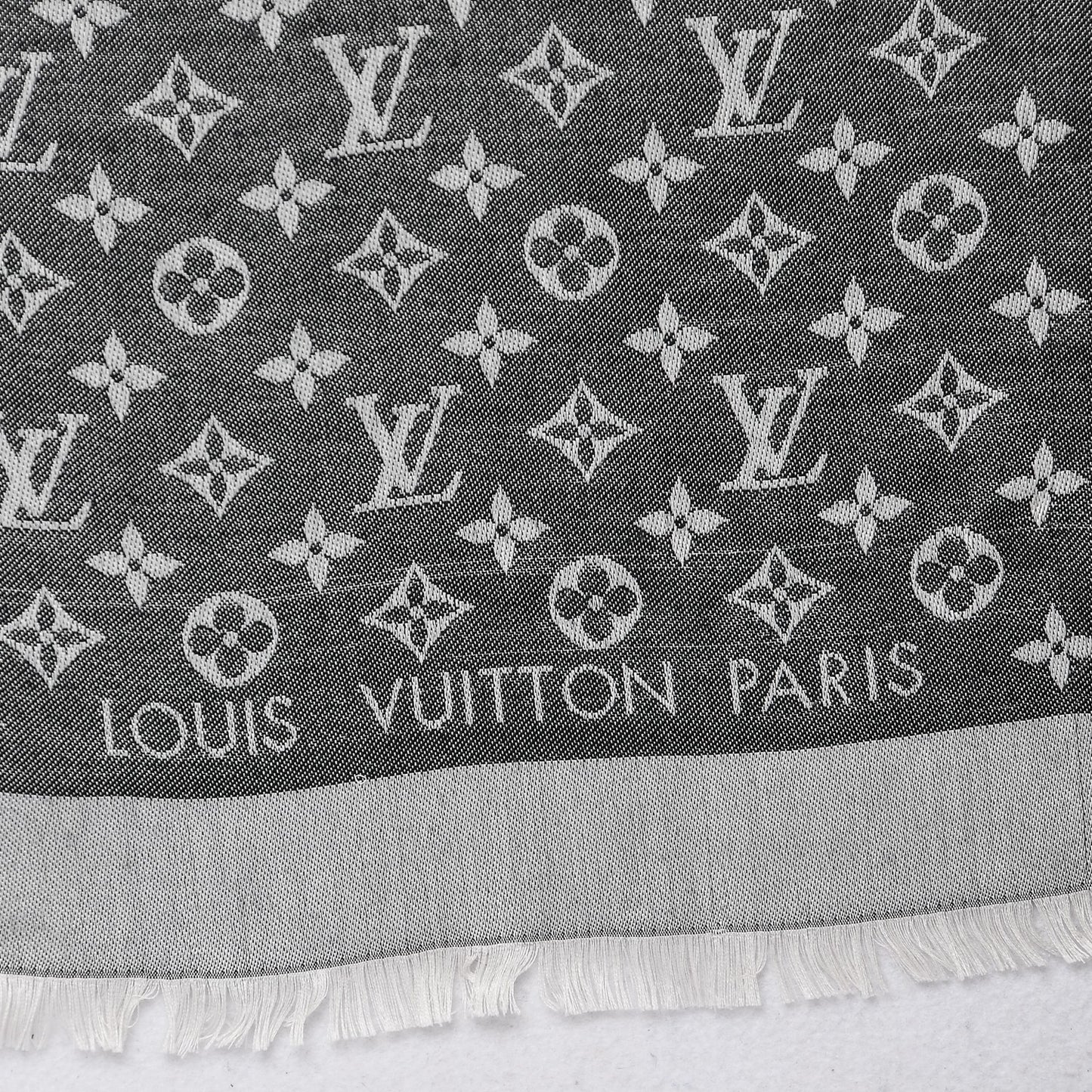 Silk Wool Monogram Denim Shawl Black