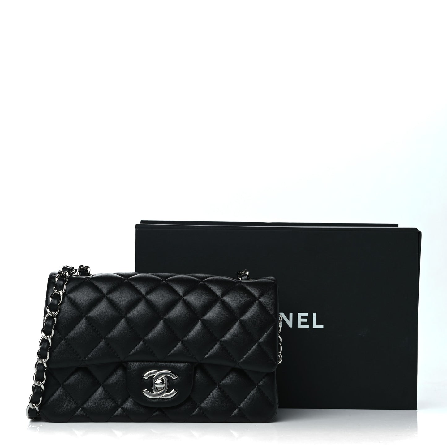 Lambskin Quilted Mini Rectangular Flap Black