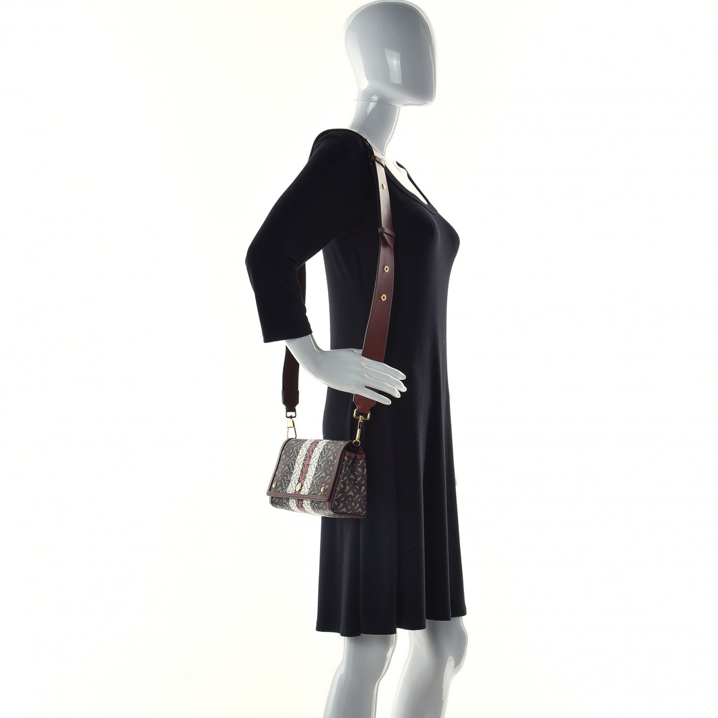 E-Canvas Monogram Stripe Hackberry Crossbody Bag Bridle Brown