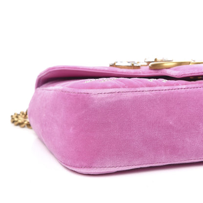 Gucci Velvet Matelasse Marquise Crystals Embroidered Small GG Marmont Shoulder Bag Malva 8 of 10