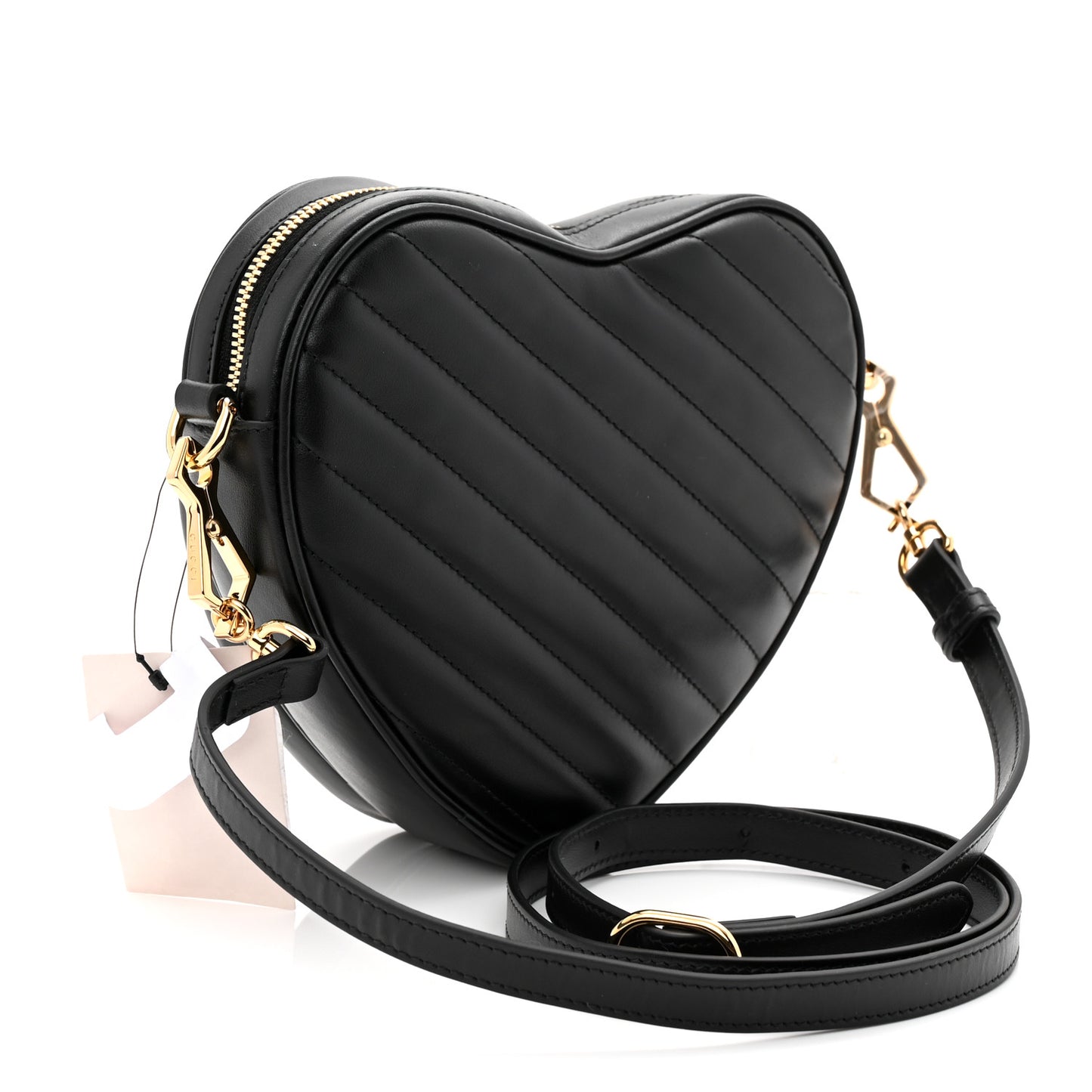 Calfskin Matelasse Diagonal Mini Interlocking G Heart Shoulder Bag Black