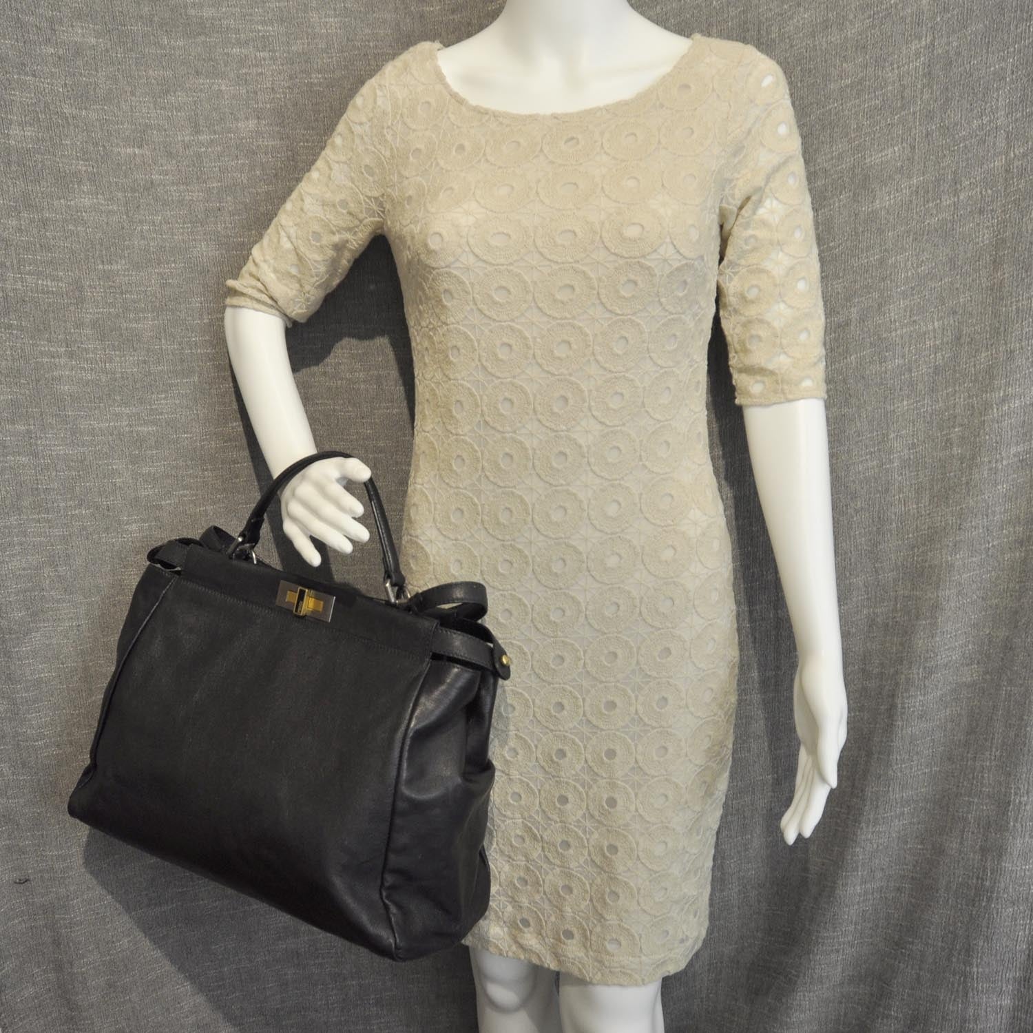 Fendi Goatskin Large Peekaboo Iconic Satchel Black 2 of 13