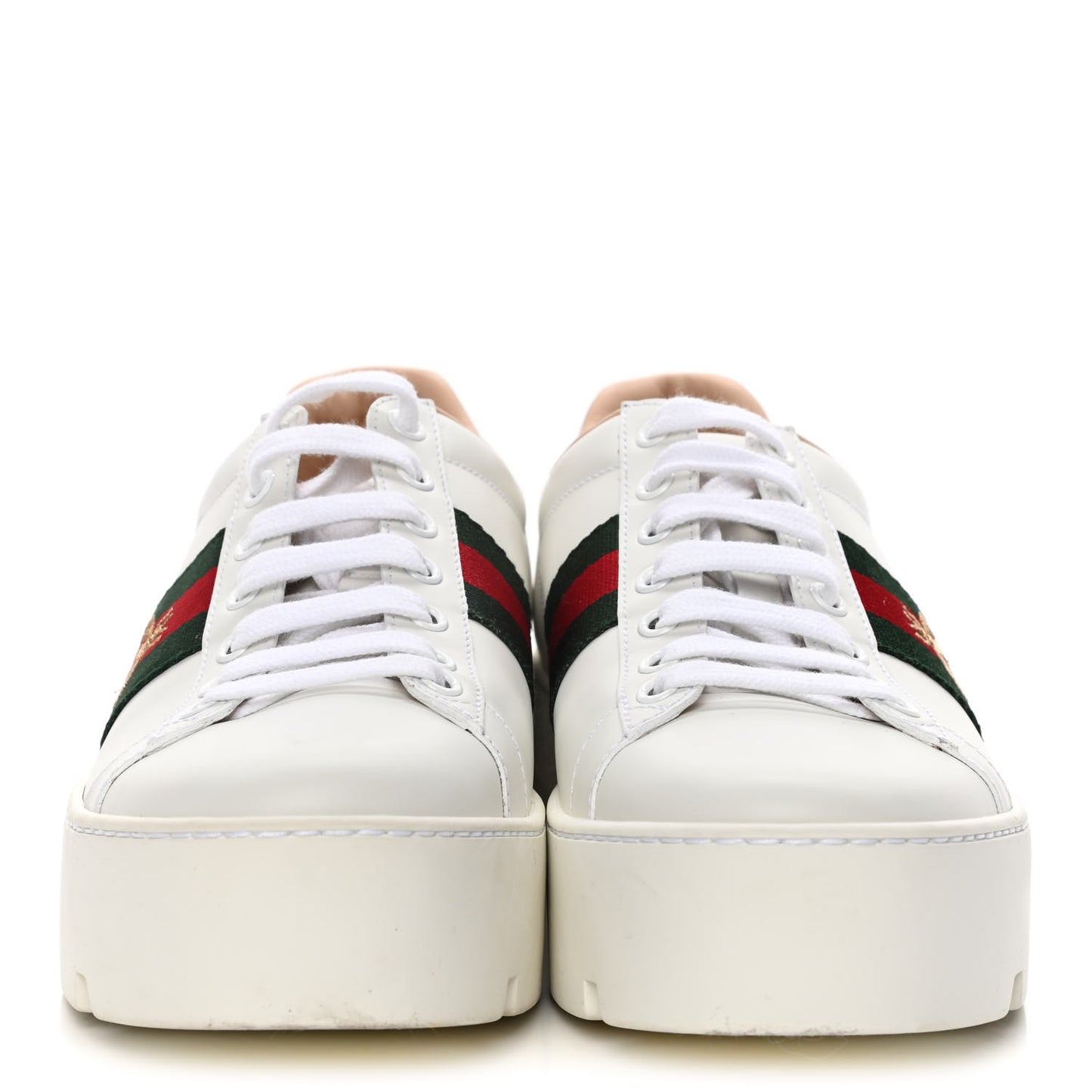 Calfskin Web Bee Embroidered Womens Ace Platform Sneakers 37.5 White