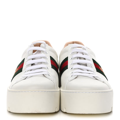 Gucci Calfskin Web Bee Embroidered Womens Ace Platform Sneakers 37.5 White 2 of 11
