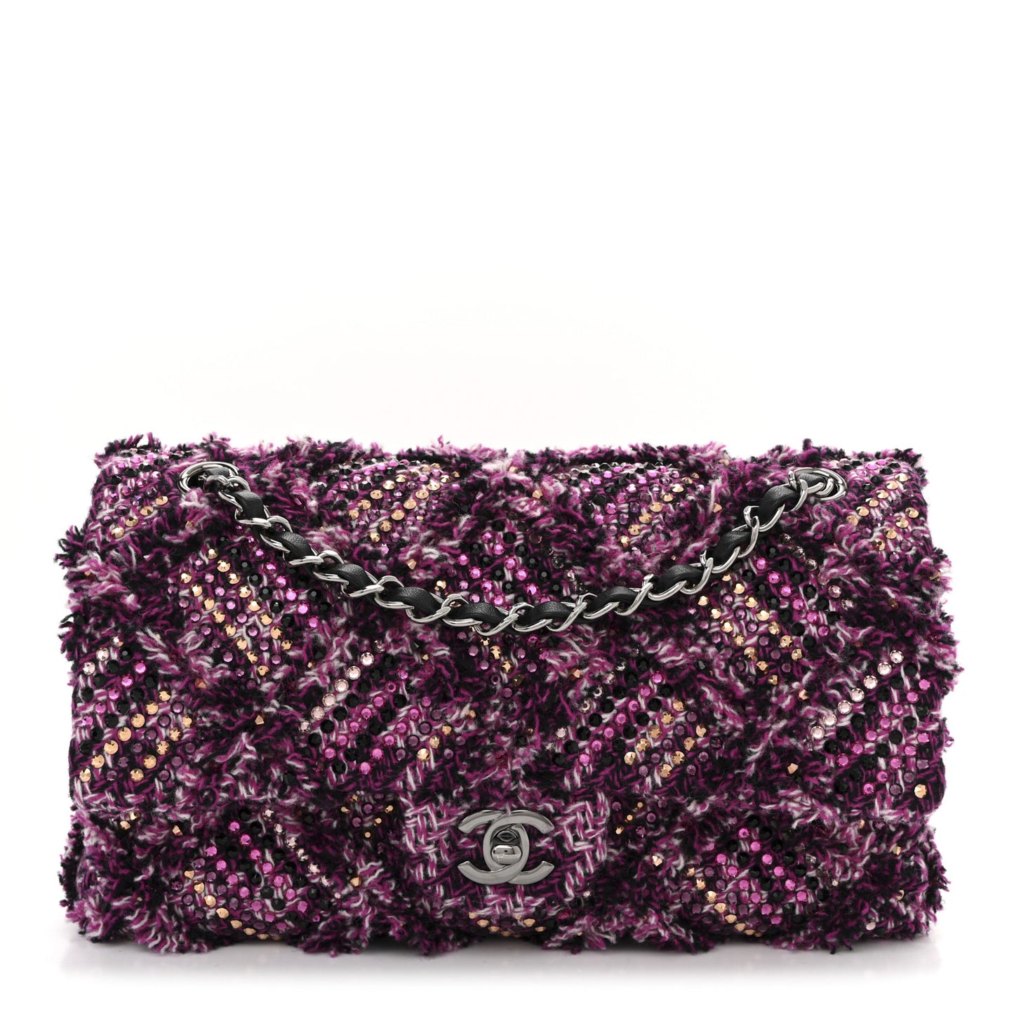 Crystal Tweed Quilted Medium Double Flap Purple Multicolor
