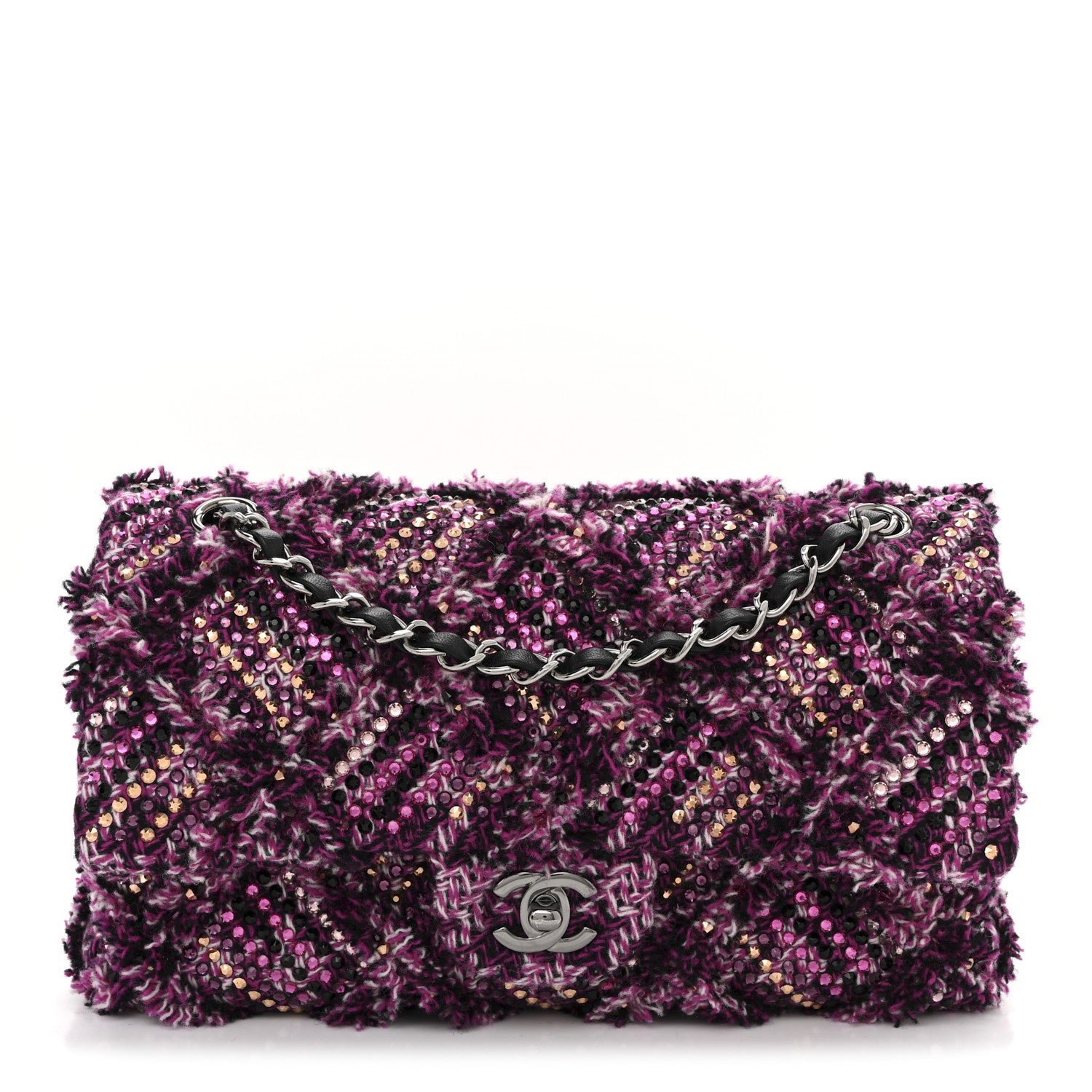 Chanel Crystal Tweed Quilted Medium Double Flap Purple Multicolor 2 of 20