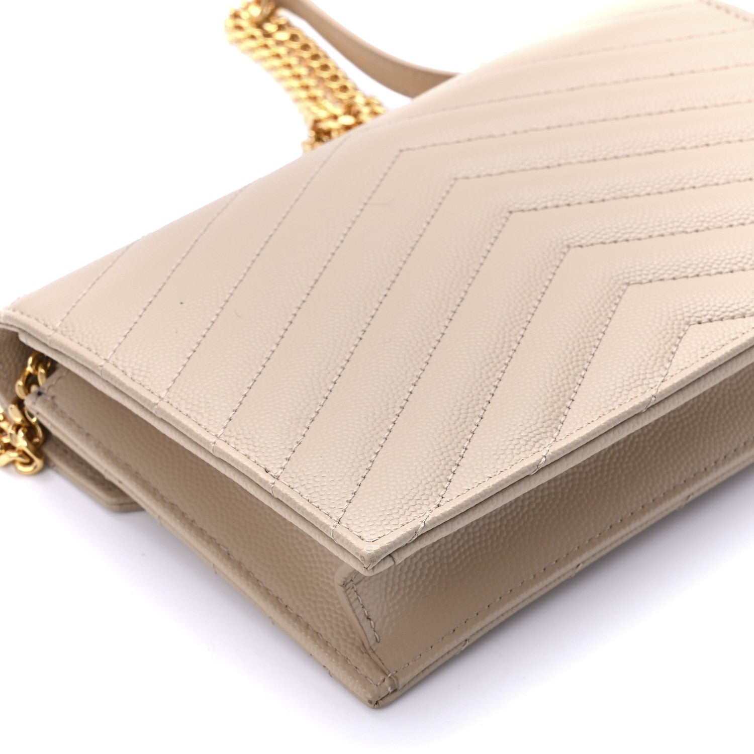 Saint Laurent Grain De Poudre Matelasse Chevron Monogram Envelope Chain Wallet Nude Powder 10 of 11