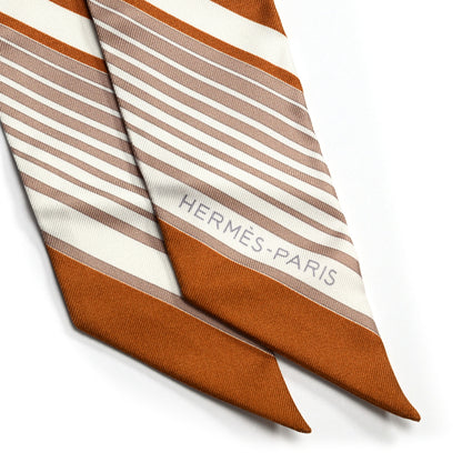 Hermes Silk Ex-Libris Twilly Beige White Caramel 2 of 4
