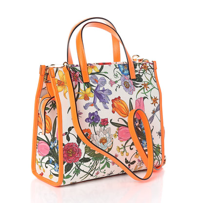 Gucci Canvas Medium Flora Tote White Multicolor Orange Fluo 3 of 9