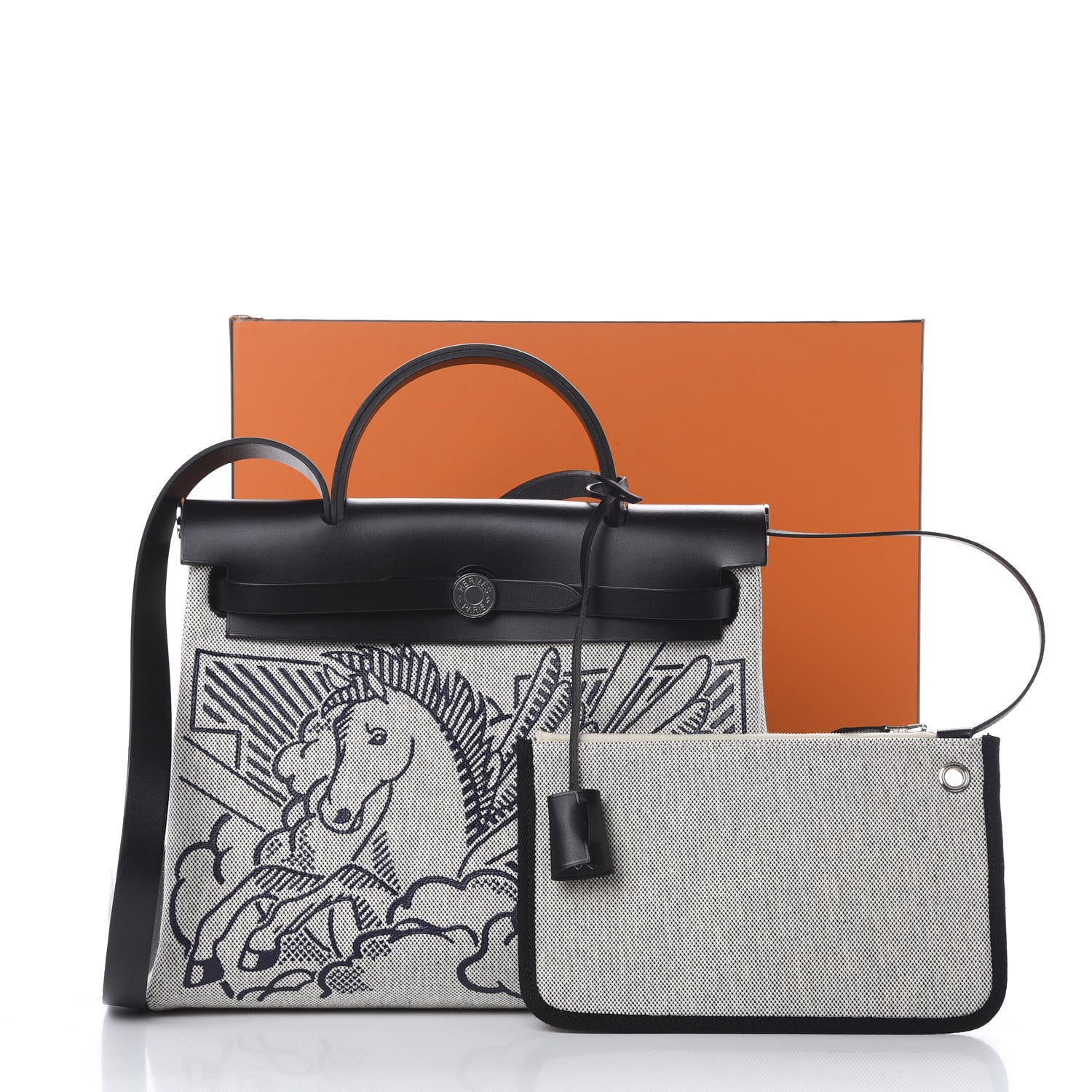 Hermes Vache Hunter Toile H Pegase Pop Herbag Zip Retourne 31 PM Bleu Indigo Ecru Black 12 of 12