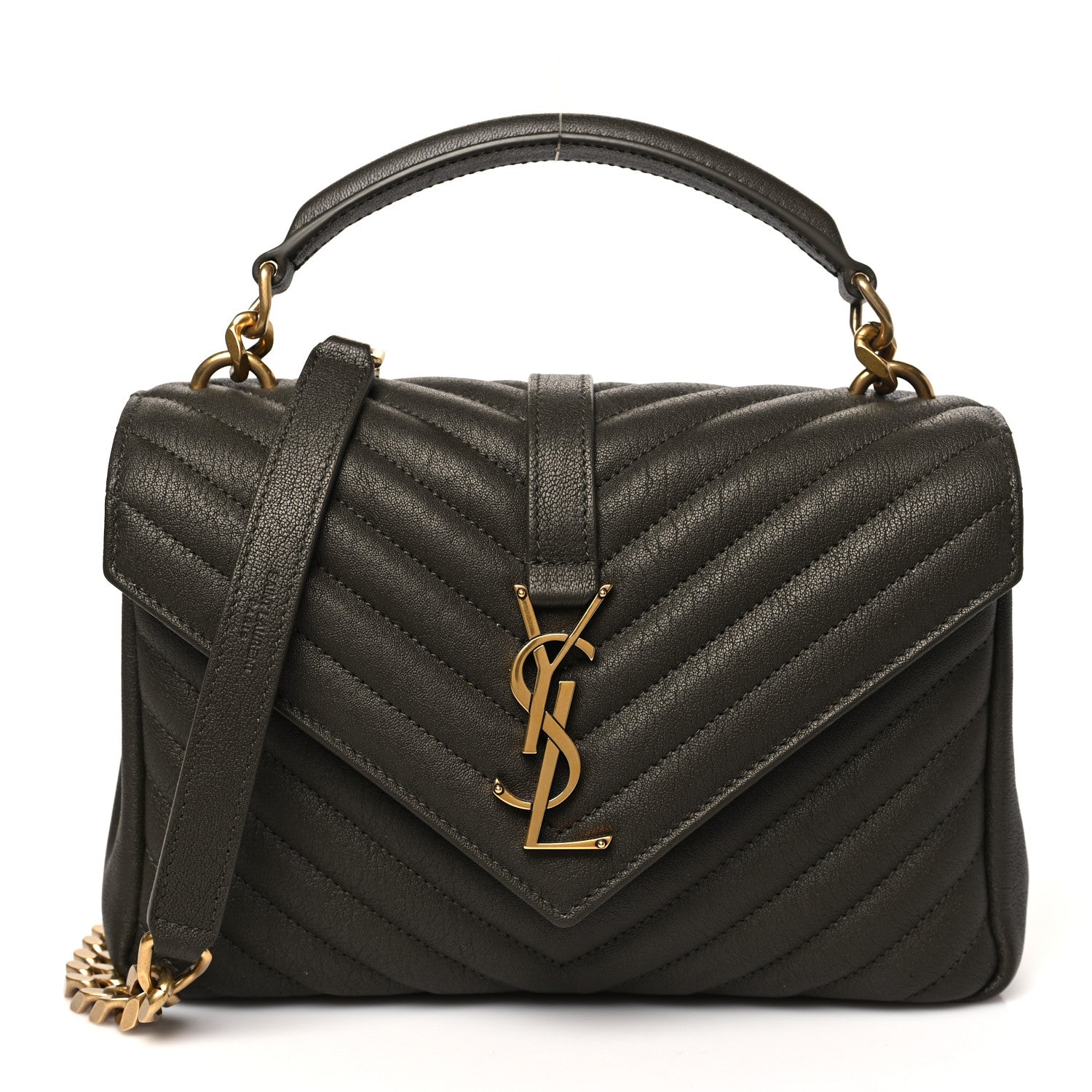 Saint Laurent Sheepskin Matelasse Chevron Monogram Medium College Bag Light Musk 1 of 10