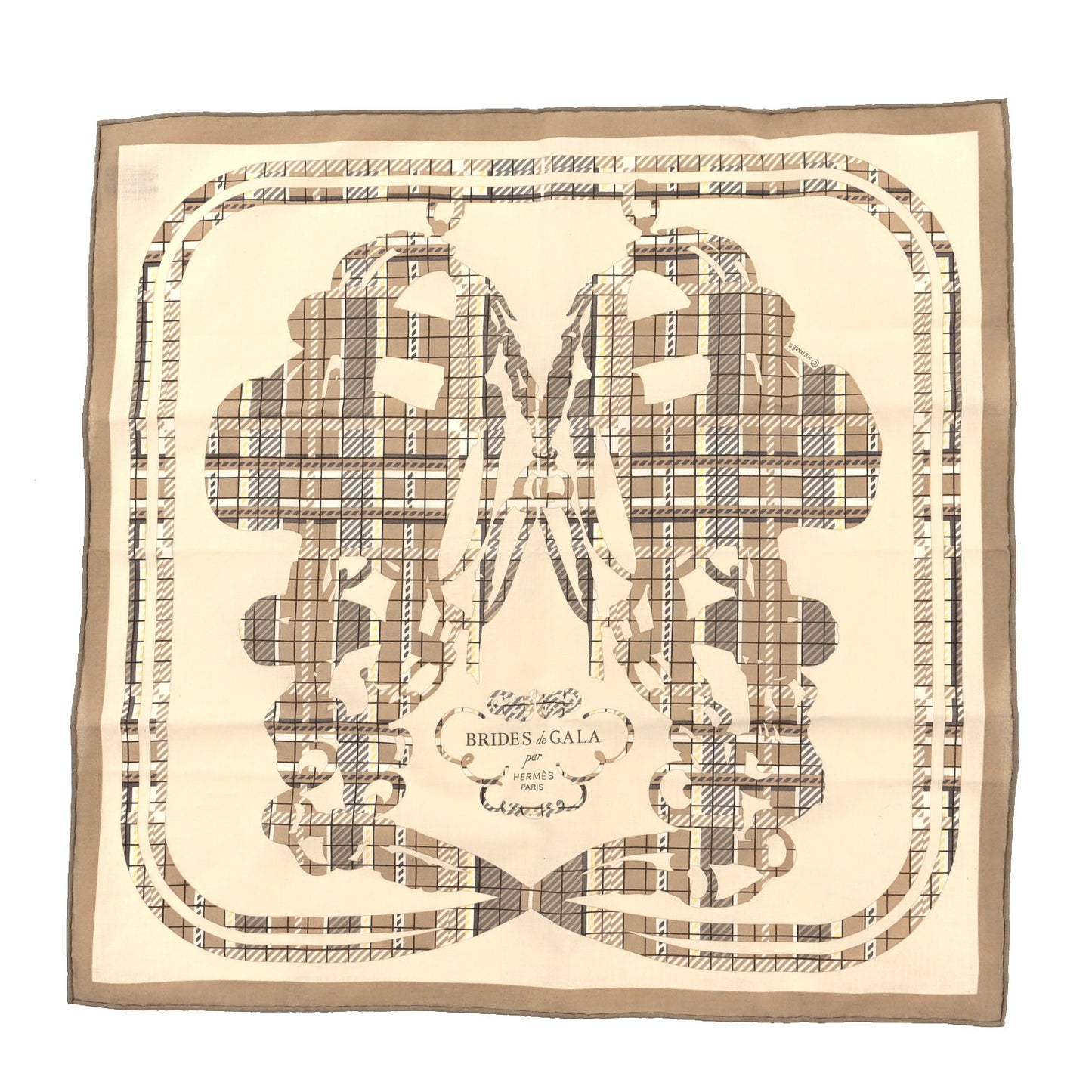 Cotton Brides De Gala Tartan Handkerchief Beige Ecru