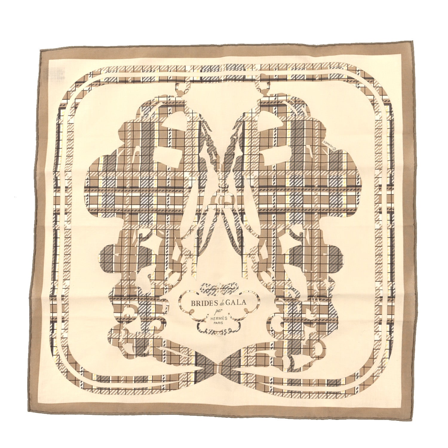 Hermes Cotton Brides De Gala Tartan Handkerchief Beige Ecru 1 of 4