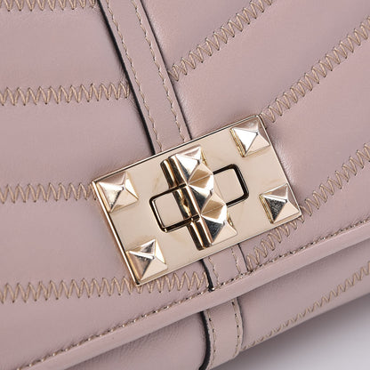 Valentino Garavani Lambskin Chevron Quilted Rockstud Shoulder Bag Poudre 9 of 9