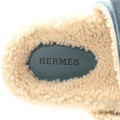 Hermes Suede Goatskin Woolskin Womens Chypre Sandals 36 Bleu Pinede Ecru 7 of 8