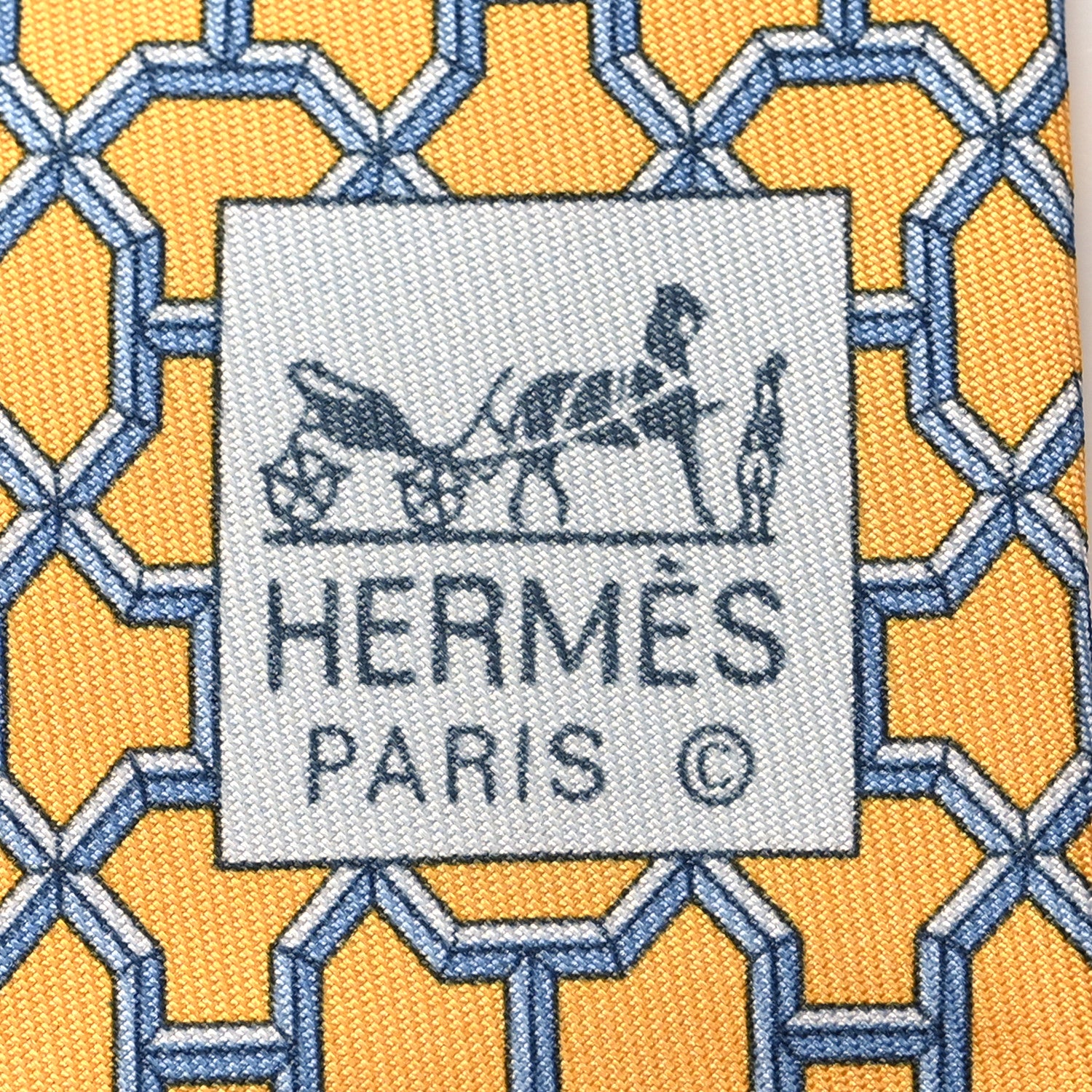 Hermes Silk Printed Mens Neck Tie Yellow 3 of 5