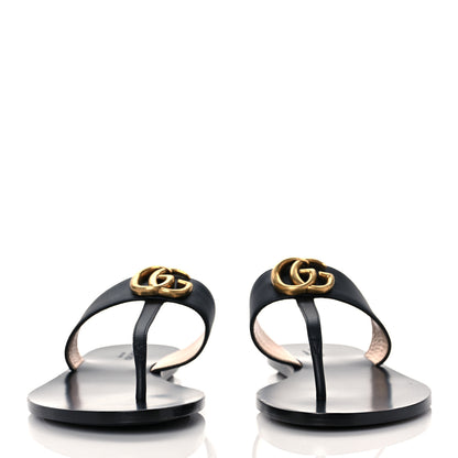Gucci Calfskin GG Marmont Thong Sandals 39.5 Black 2 of 7