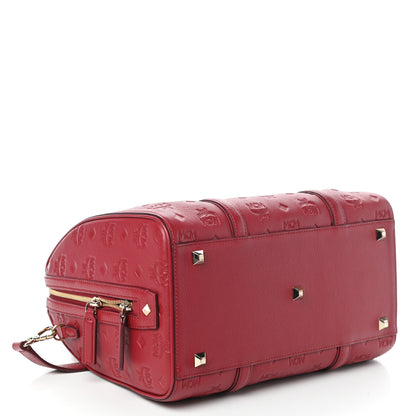 MCM Calfskin Ottomar Monogram Boston Bag Red 4 of 9
