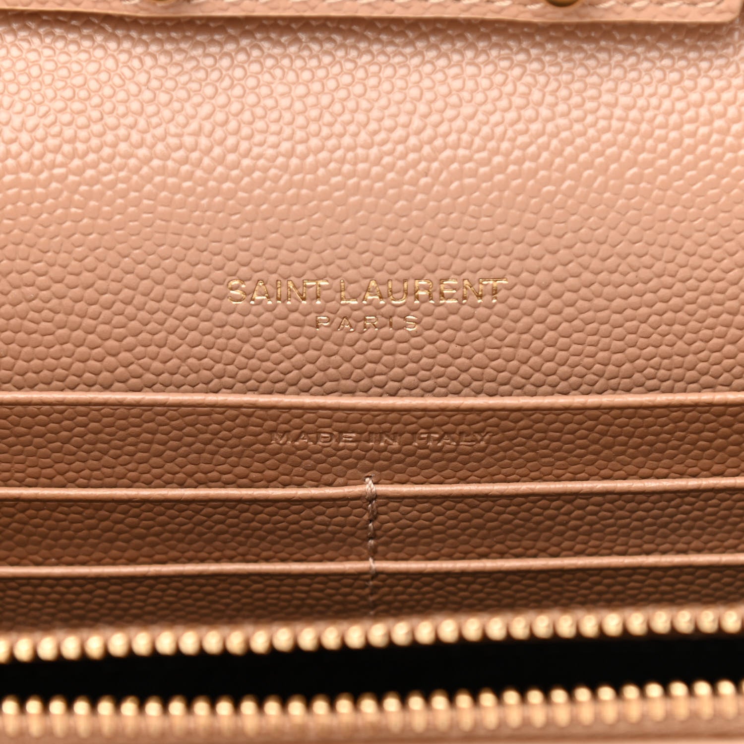 Saint Laurent Grain De Poudre Matelasse Chevron Monogram Chain Wallet Cork 6 of 10