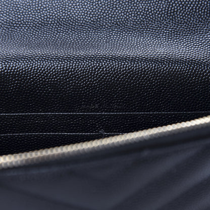 Saint Laurent Grain De Poudre Matelasse Chevron Monogram Envelope Chain Wallet Black 10 of 13