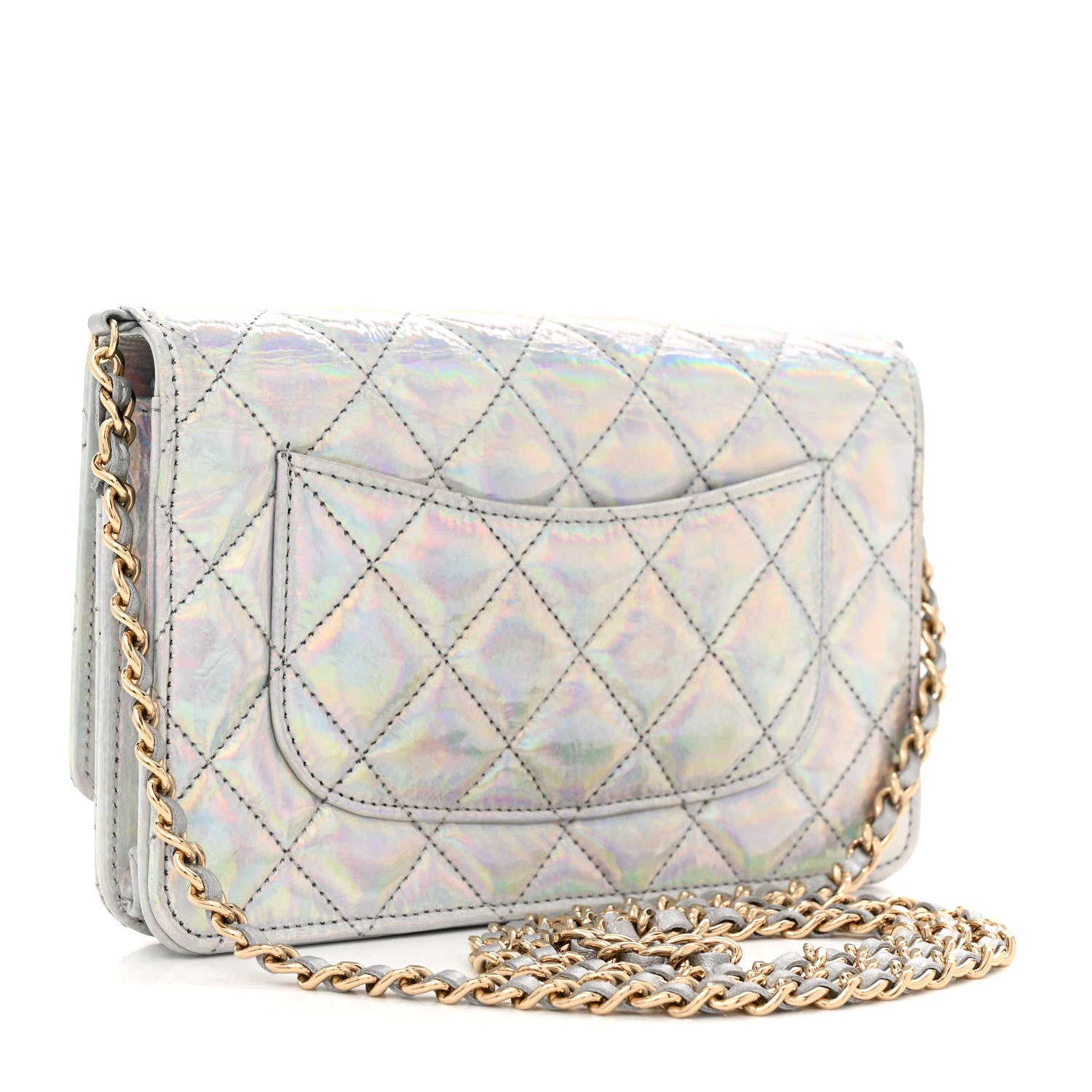 Chanel Iridescent Goatskin Quilted Wallet On Chain WOC Silver 3 of 11
