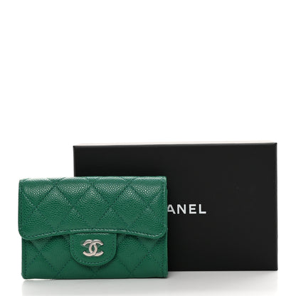 Chanel Caviar Quilted Flap Card Holder Wallet Green 10 of 10