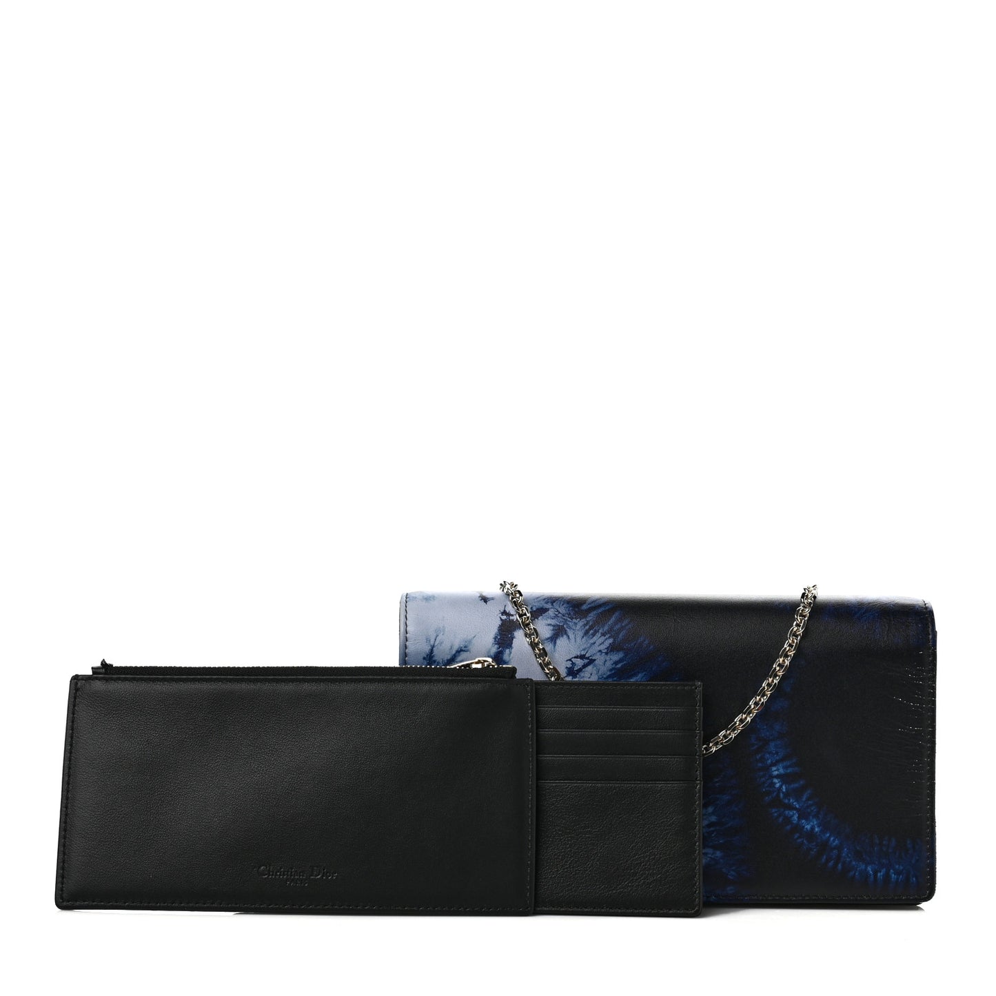 Calfskin Tie Dye Wallet On Chain Blue