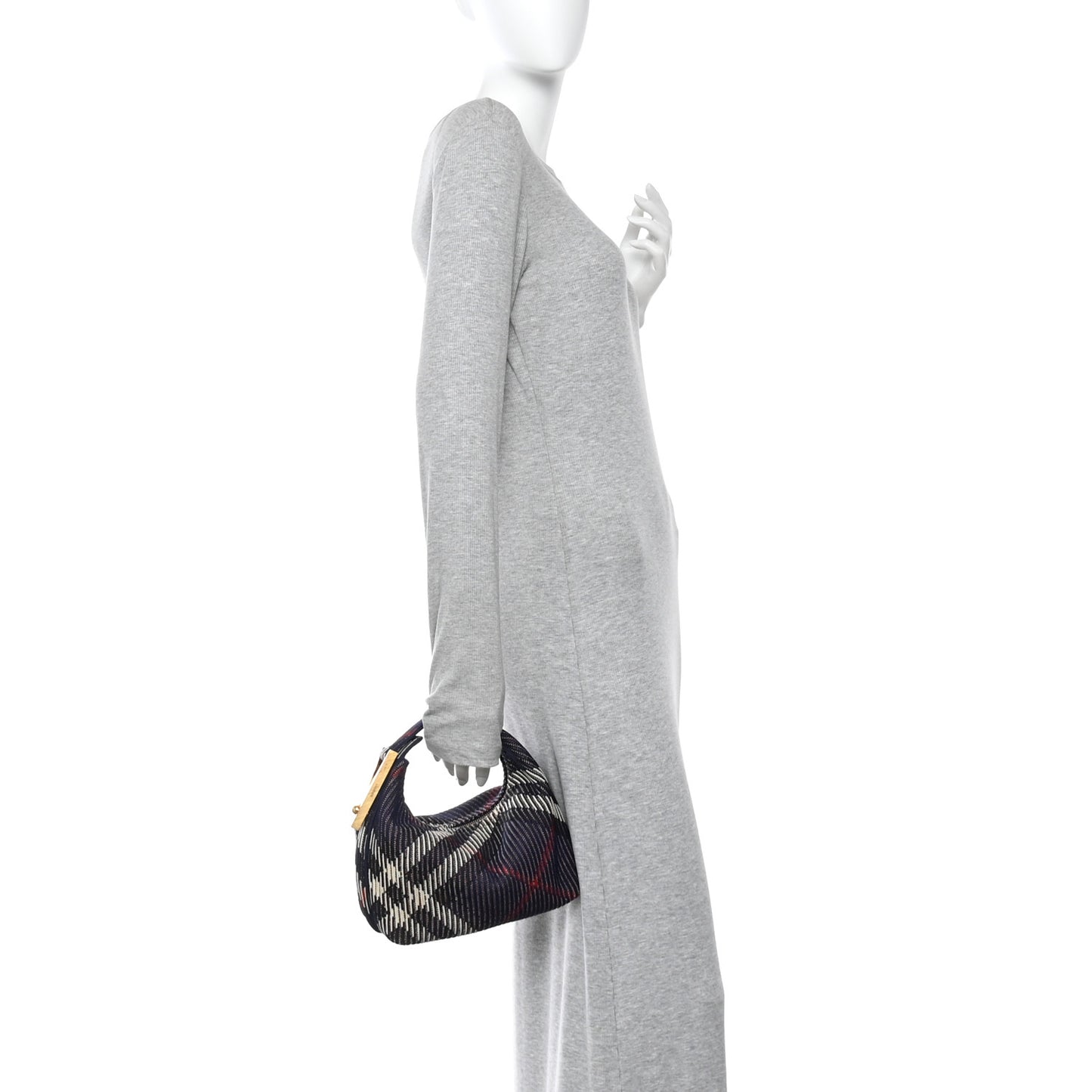 Canvas Knitted Check Mini Peg Duffle Bag Marine