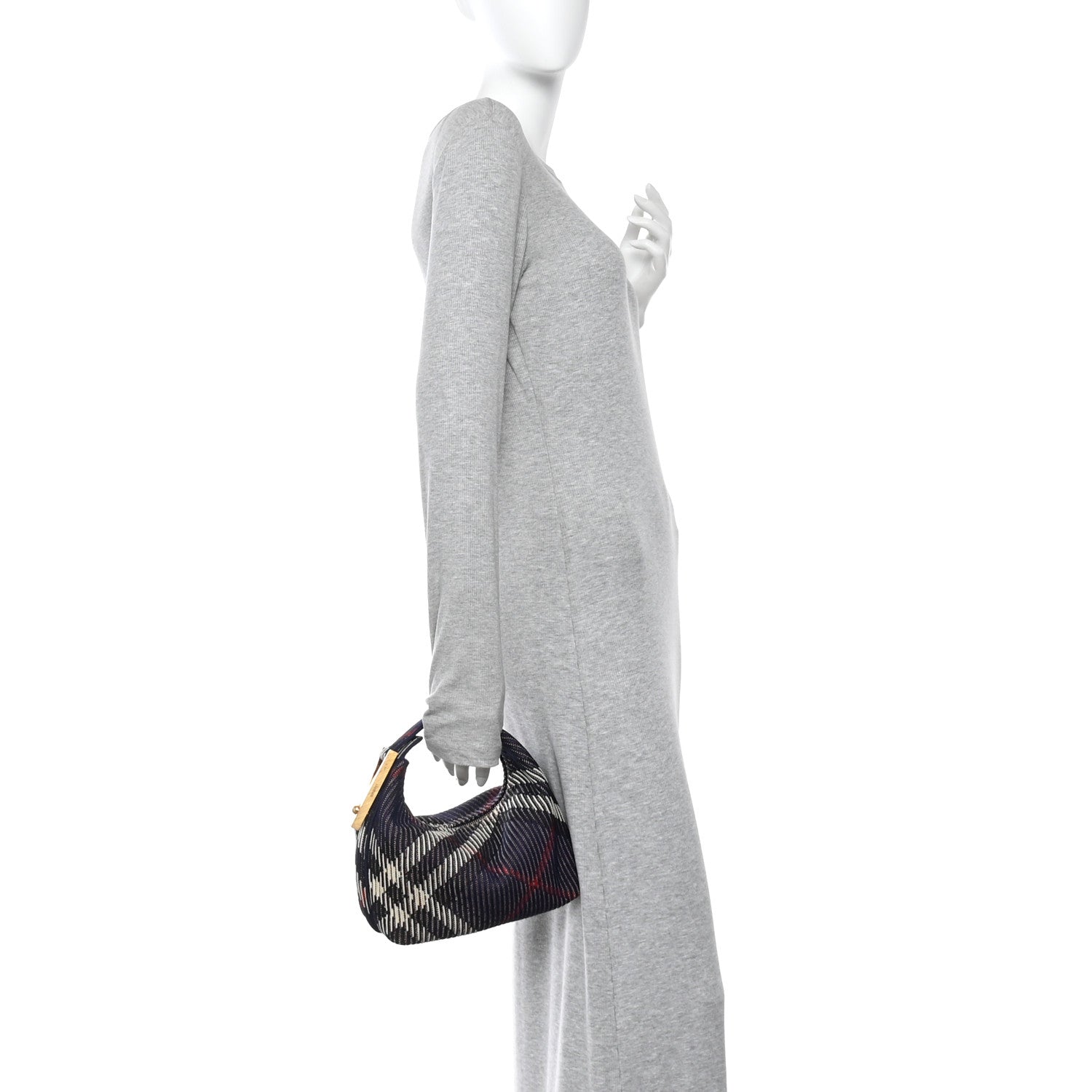 Burberry Canvas Knitted Check Mini Peg Duffle Bag Marine 2 of 11