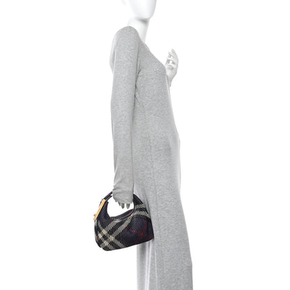 Burberry Canvas Knitted Check Mini Peg Duffle Bag Marine 2 of 11