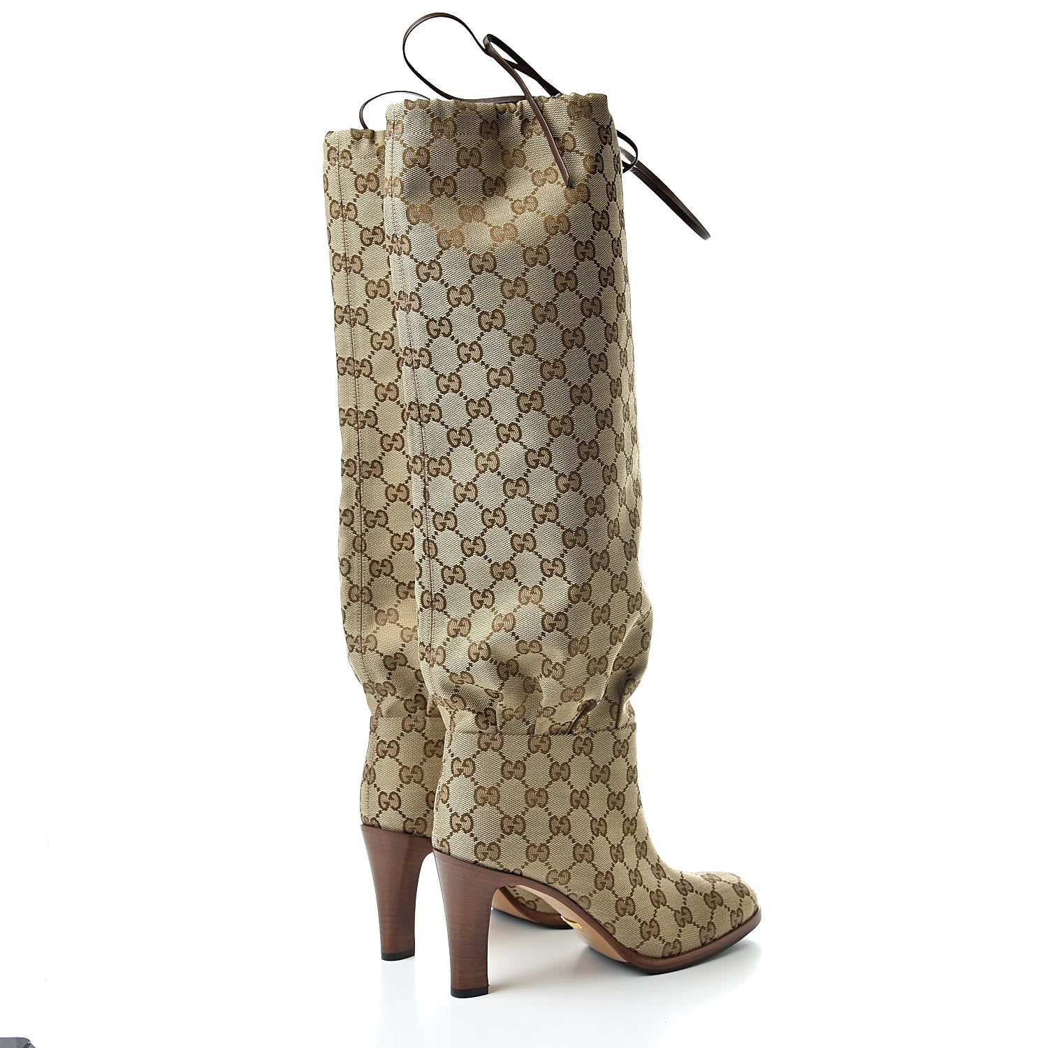 Gucci Monogram Malaga Kid Lisa Mid Heel Boots 37.5 Beige Ebony 4 of 6