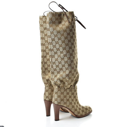 Gucci Monogram Malaga Kid Lisa Mid Heel Boots 37.5 Beige Ebony 4 of 6