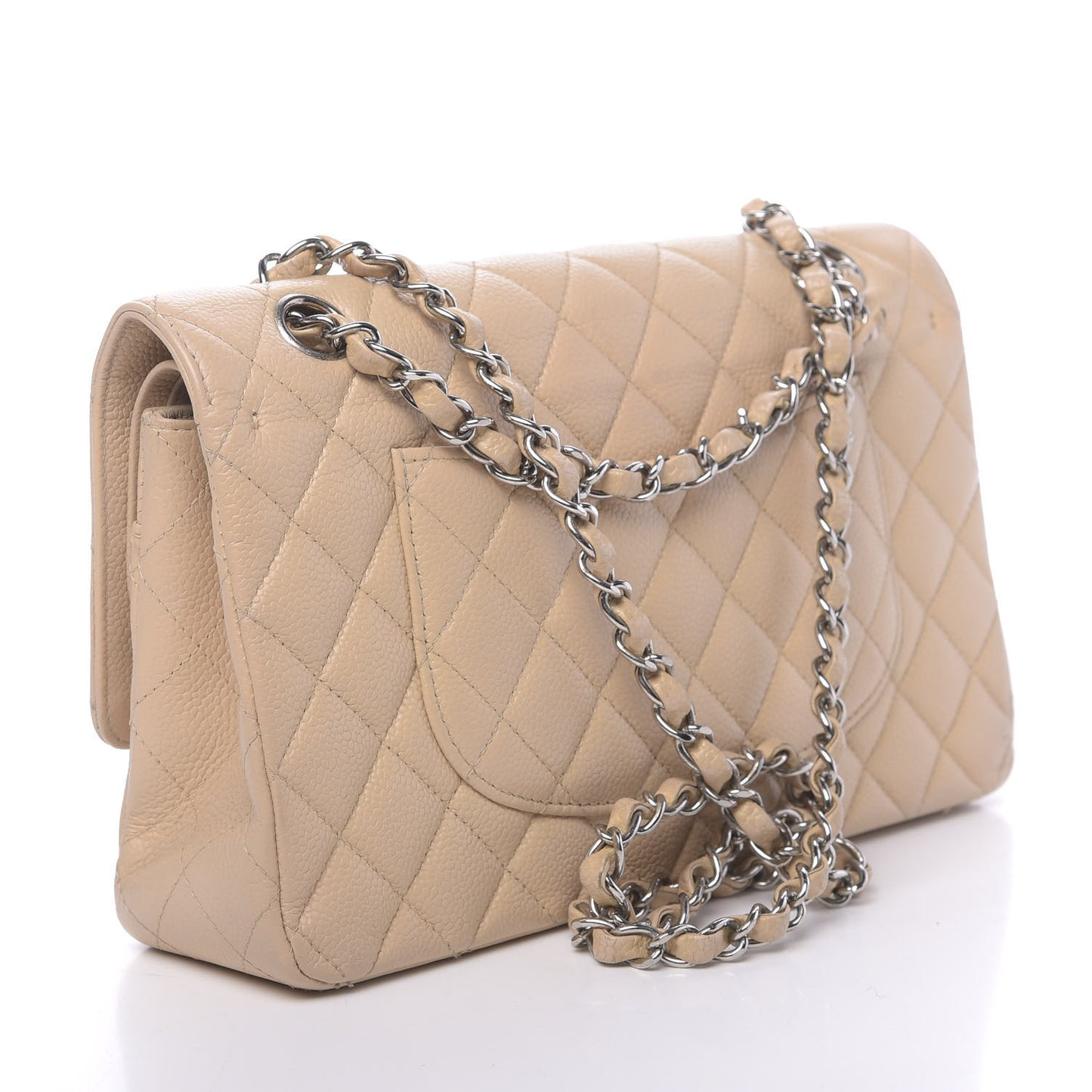 Caviar Quilted Medium Double Flap Beige Clair
